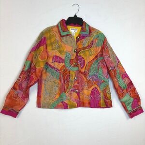 VTG Anage Silk Blend Beaded Embroidered Patchwork Jacket Pink Medium Old Money
